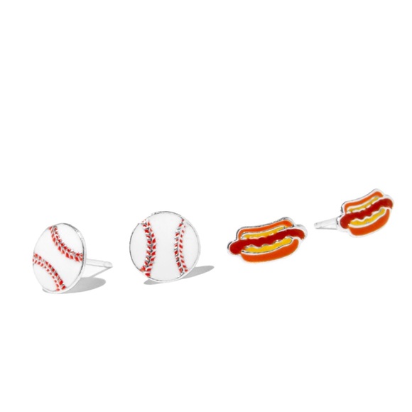 BNWT Claire’s Sterling Silver 925 Baseball and Hot Dog Earrings (2 pack) - Picture 2 of 3